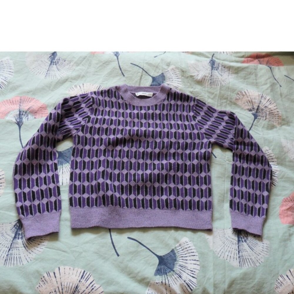 Mango Purple Patterned Crewneck Sweater